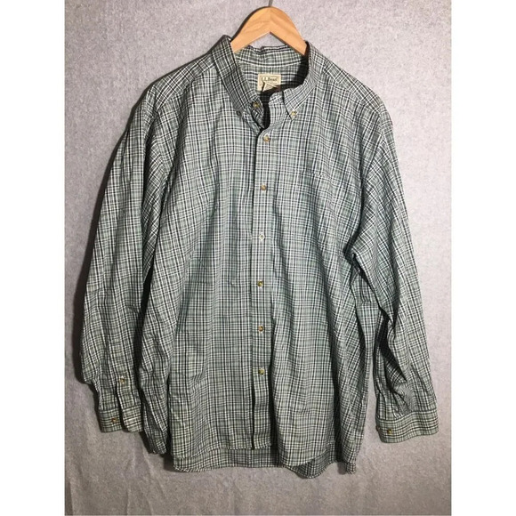 Mens L.L. Bean Button Up Shirt Casual Green Plaid Vintage Traditional Fit - Picture 1 of 4